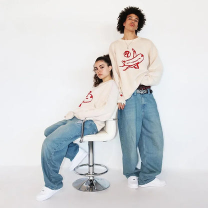 Men's Sweater Jumper Long Sleeve Knitwear Tops Oversized Graphic Fashion Y2k Streetwear Harajuku Winter Korean Popular Clothes