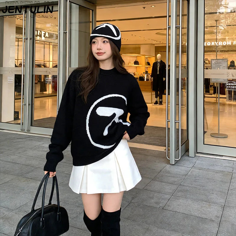 Men's Clothing Sweater And Cap Woman Y2K Aphex Twin Knit Set Pullovers Gothic Winter Graphic Streetwear Long Sleeve Tops Vintage