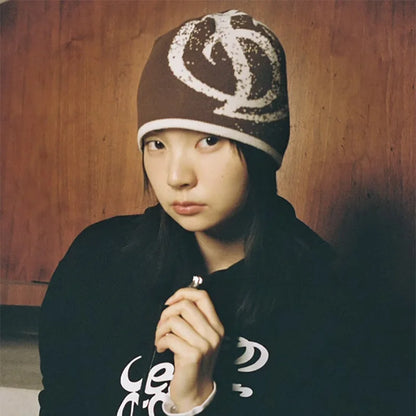 Women Beanie Korean Fashion Y2k Knitted Kawaii Hip Hop Harajuku Streetwear Wool Winter Pullover Jacquard Hat Unisex Accessorie