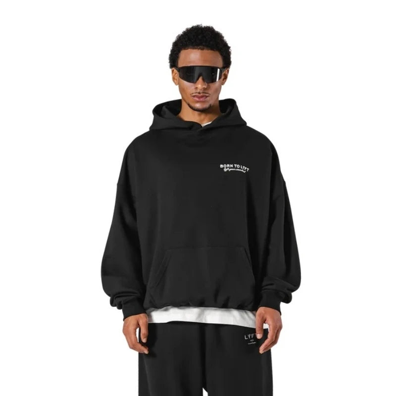 LYFT Classic Design Oversized Hoodies Men's Cotton Harajuku Sweatshirts Casual Vintage Streetwear Fleece Warm Sweaters Tops Y2K