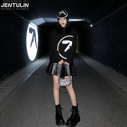 Men's Clothing Sweater And Cap Woman Y2K Aphex Twin Knit Set Pullovers Gothic Winter Graphic Streetwear Long Sleeve Tops Vintage