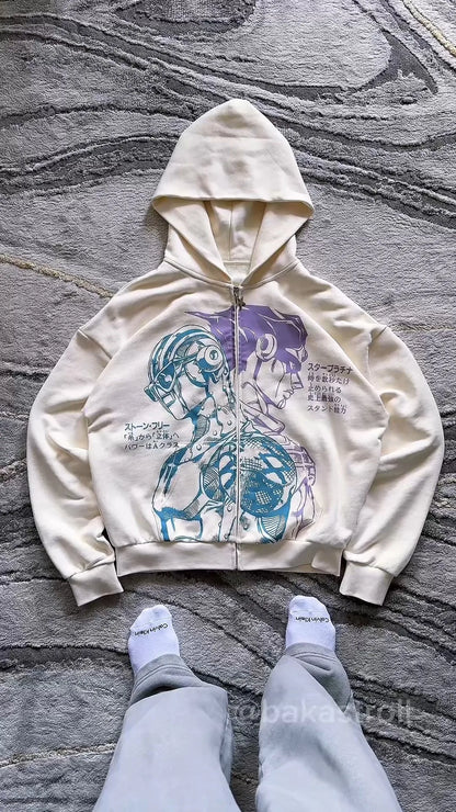 Jojo Bizarre Adventure Hoodies Women Steel Zip Anime Hoodie Harajuku Streetwear Pullover Sweatshirt Y2k Anime Men Clothin