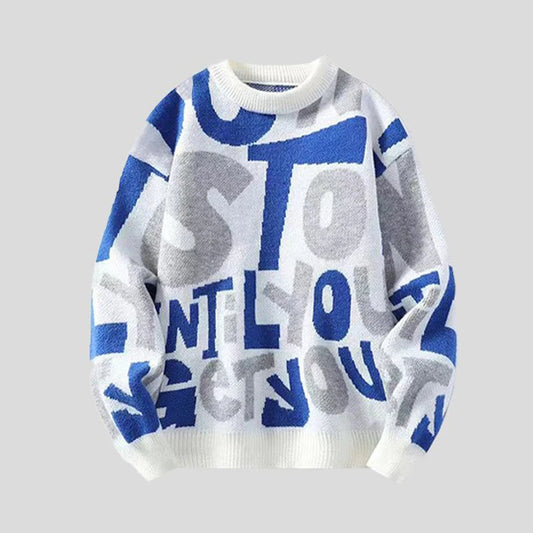 Autumn Winter Men's Trendy Vintage Letter Streetwear Knitted Sweater Y2K Youth Casual Round Neck Long Sleeve Loose Pullover Tops