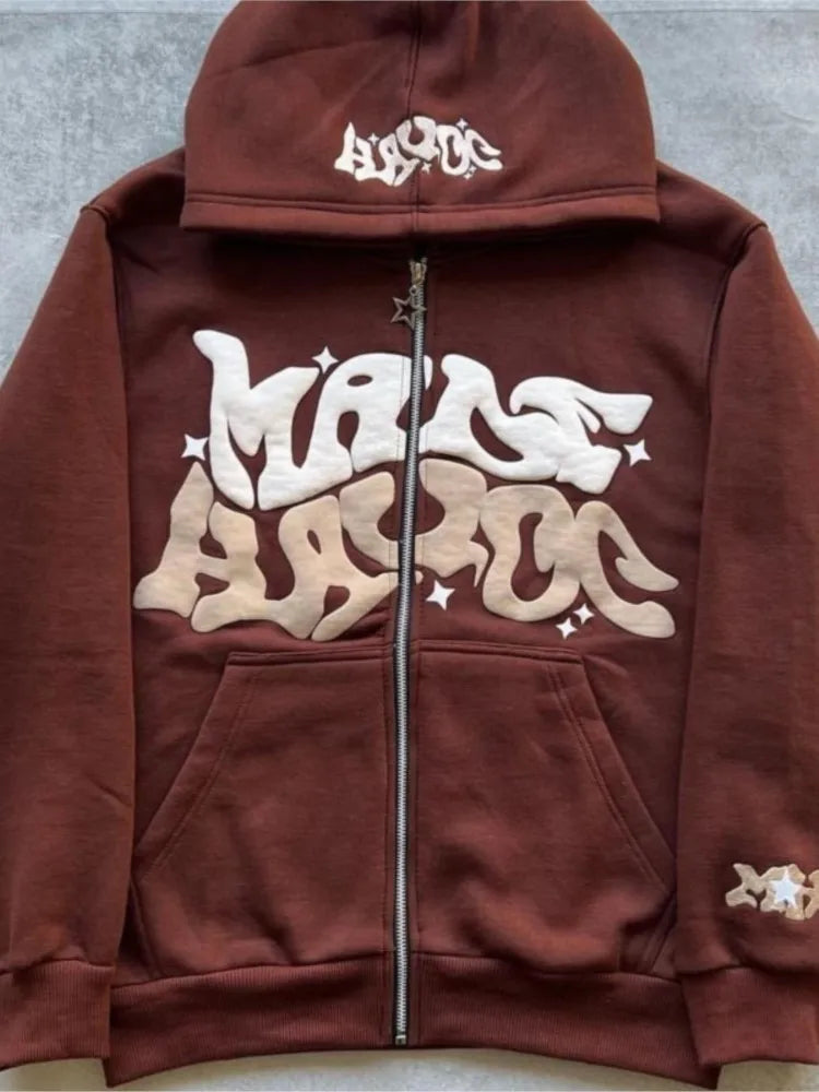 Autumn Fashion Retro Letter Printed Zipper Hoodies Men Women Y2K Section Lazy Trendy Versatile Cardigan hooded Jacket Clothes