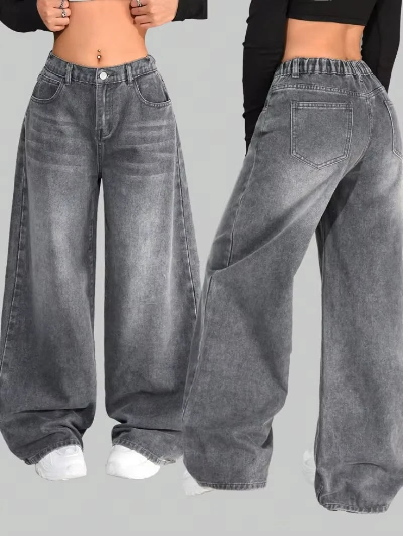 American New Fashion Oversized Print Black Old Baggy Jeans Women Y2K Harajuku Hip Hop Popular Casual Joker Wide-leg Pants