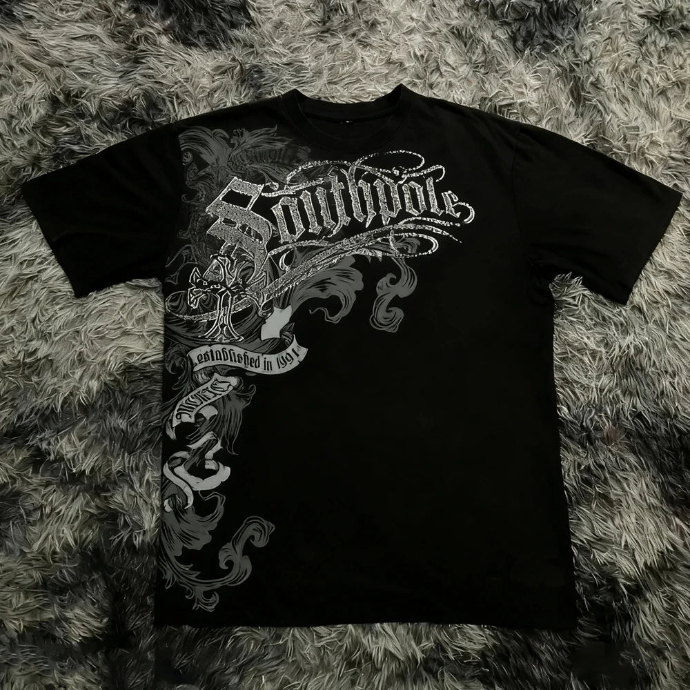 Classic Y2K Gothic Style T-shirt Print Oversized T Shirt High Street Shirts Gothic Round Neck Cotton Tops New Mens Women T Shir
