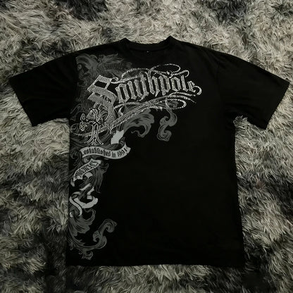 Classic Y2K Gothic Style T-shirt Print Oversized T Shirt High Street Shirts Gothic Round Neck Cotton Tops New Mens Women T Shir