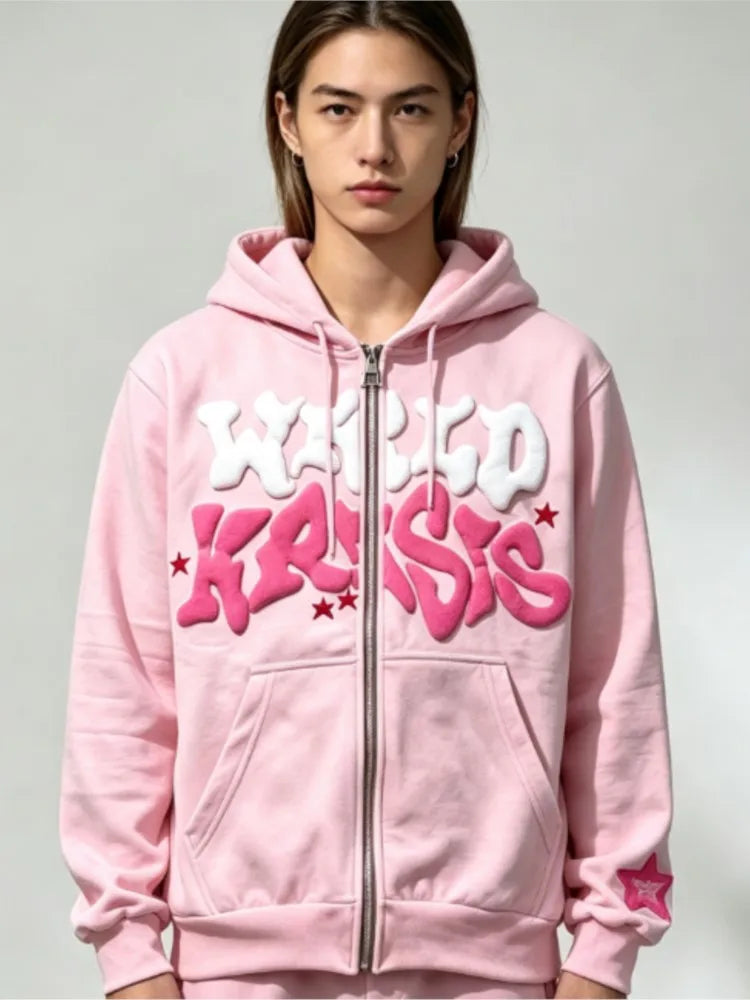 Autumn Fashion Retro Letter Printed Zipper Hoodies Men Women Y2K Section Lazy Trendy Versatile Cardigan hooded Jacket Clothes