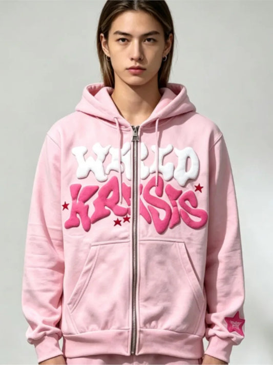Autumn Fashion Retro Letter Printed Zipper Hoodies Men Women Y2K Section Lazy Trendy Versatile Cardigan hooded Jacket Clothes