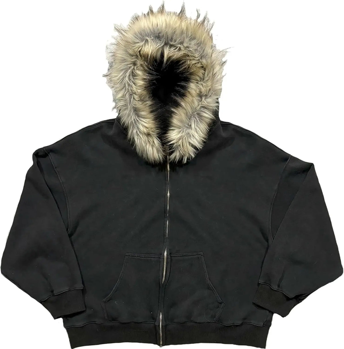 2000s Vintage Therian Fur Hood Jacket Y2k Goth Zip Up Hoodie Oversized Graphic Sweatshirt Emo Grunge Streetwear Fall Winter 2026