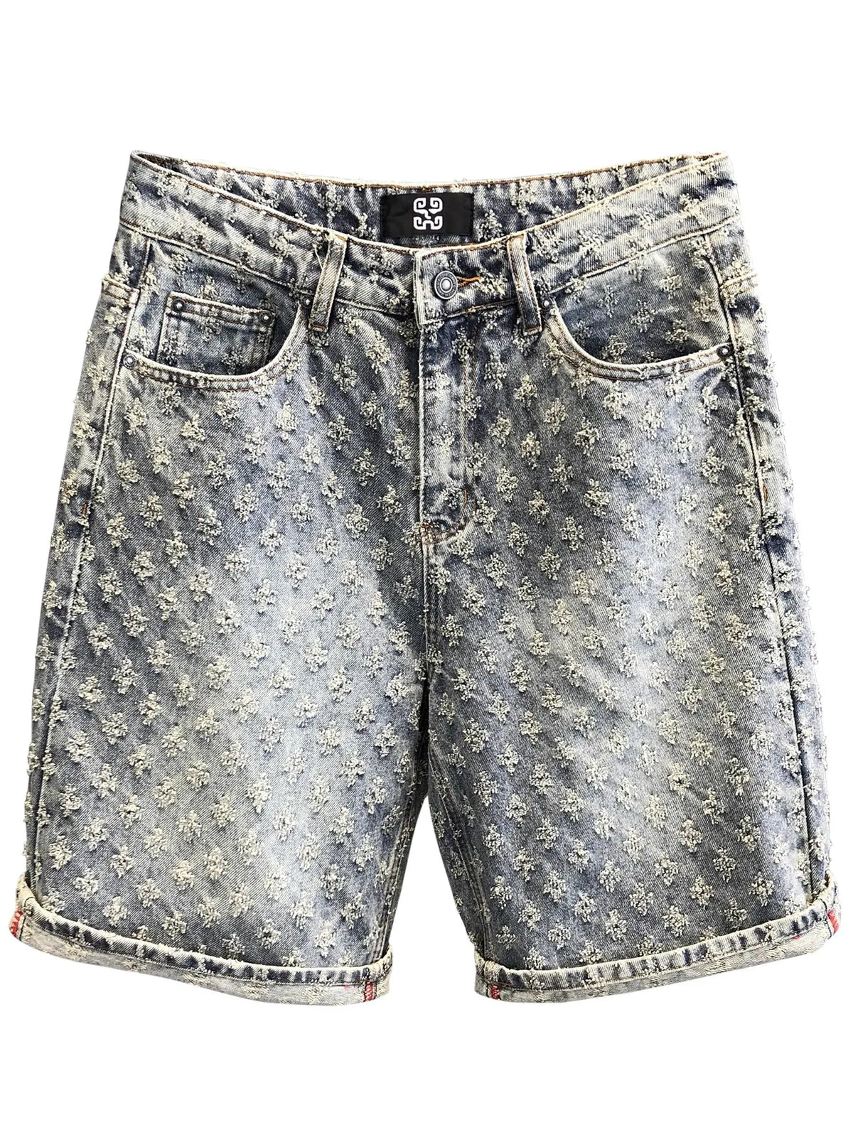 American Y2K Light Luxury Quality Retro Denim Shorts Summer Hip Hop INS Men Loose Shave Jacquard Couple Denim Five Point Pants