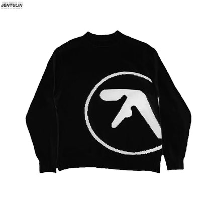 Men's Clothing Sweater And Cap Woman Y2K Aphex Twin Knit Set Pullovers Gothic Winter Graphic Streetwear Long Sleeve Tops Vintage