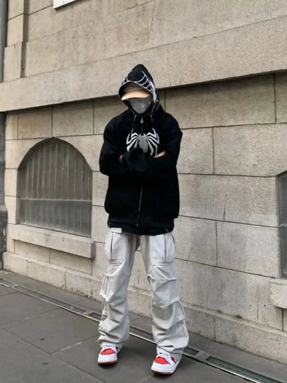 Oversized Y2k Spider Hoodies Men Streetwear Autumn Winter Jackets Plush Embroidery Women Sweatshirt Unisex Kakazzy Hoddies