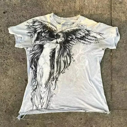 Classic Y2K Gothic Style T-shirt Print Oversized T Shirt High Street Shirts Gothic Round Neck Cotton Tops New Mens Women T Shir