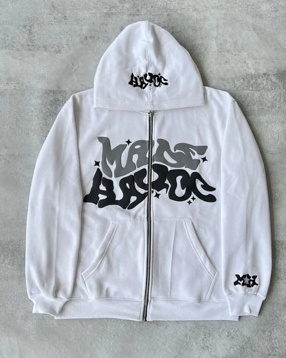 Autumn Fashion Retro Letter Printed Zipper Hoodies Men Women Y2K Section Lazy Trendy Versatile Cardigan hooded Jacket Clothes