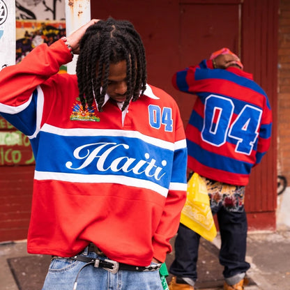 Mens Polo Shirt Harajuku Y2K Streetwear Striped Contrast Rugby Polo Long Sleeve Haiti Embroidery Loose Fit Casual Unisex Fashion