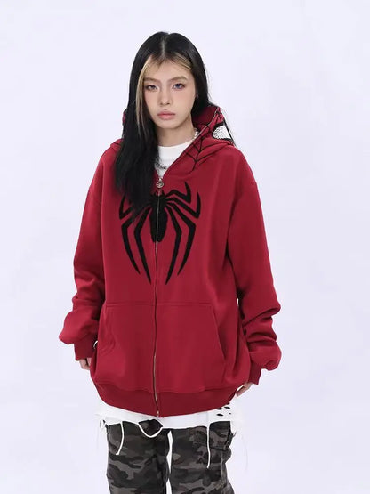 Oversized Y2k Spider Hoodies Men Streetwear Autumn Winter Jackets Plush Embroidery Women Sweatshirt Unisex Kakazzy Hoddies