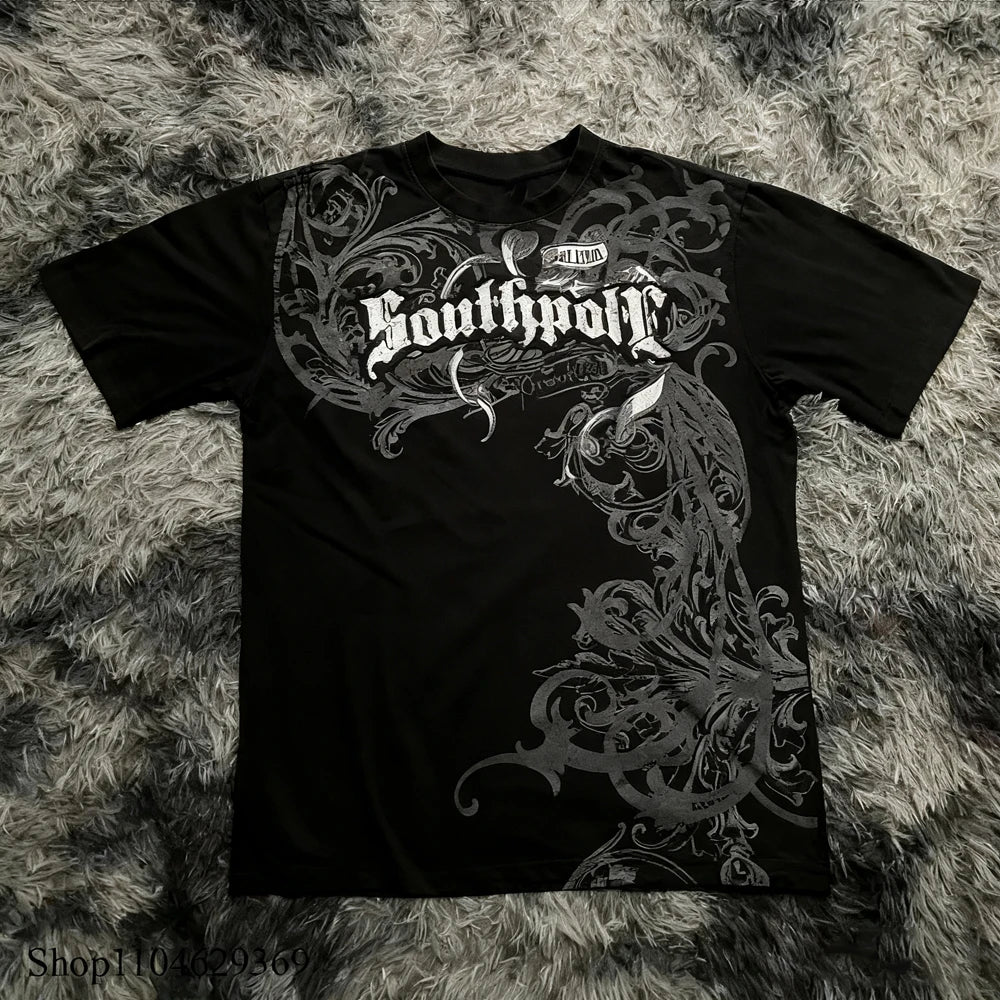 Classic Y2K Gothic Style T-shirt Print Oversized T Shirt High Street Shirts Gothic Round Neck Cotton Tops New Mens Women T Shir