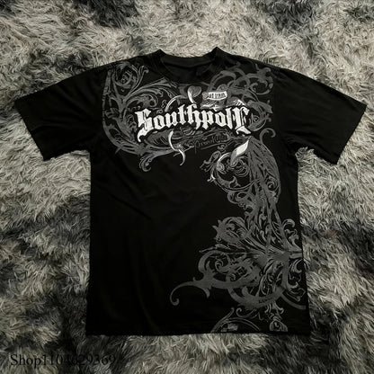 Classic Y2K Gothic Style T-shirt Print Oversized T Shirt High Street Shirts Gothic Round Neck Cotton Tops New Mens Women T Shir