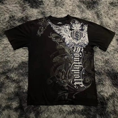 Classic Y2K Gothic Style T-shirt Print Oversized T Shirt High Street Shirts Gothic Round Neck Cotton Tops New Mens Women T Shir