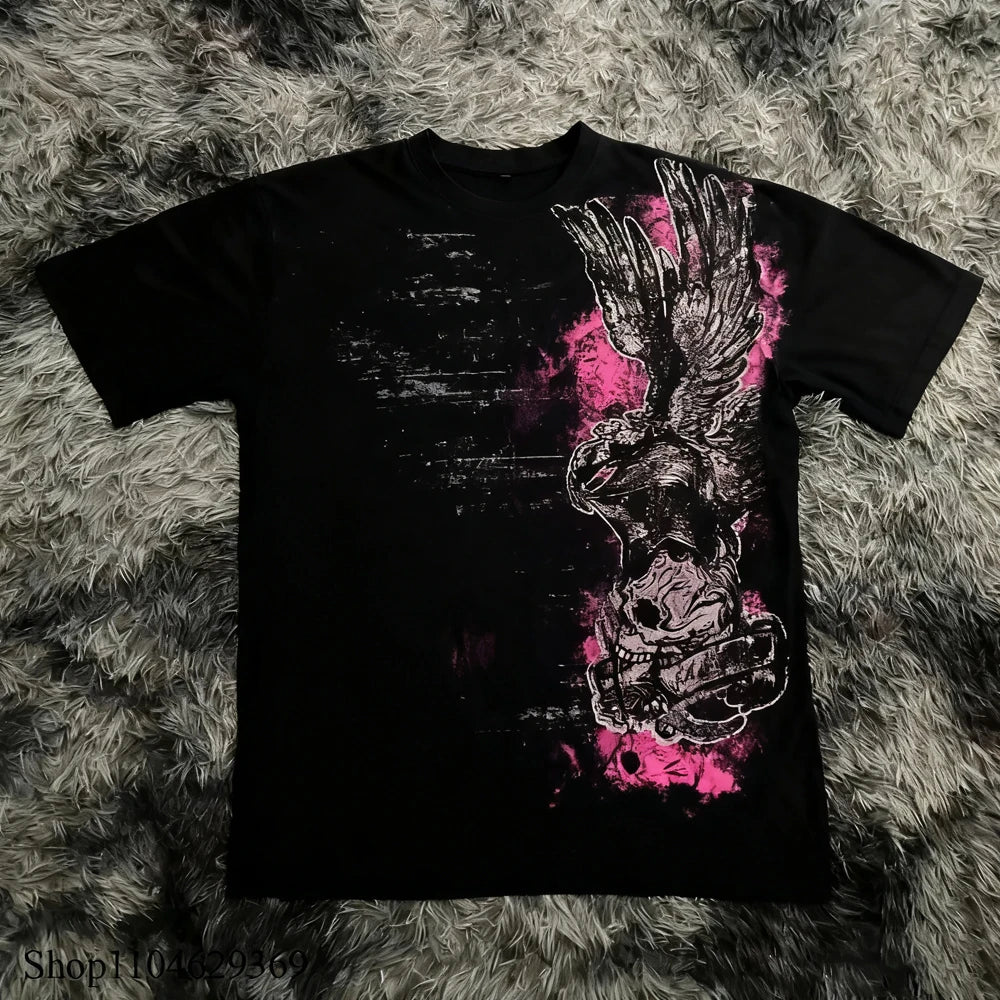 Classic Y2K Gothic Style T-shirt Print Oversized T Shirt High Street Shirts Gothic Round Neck Cotton Tops New Mens Women T Shir