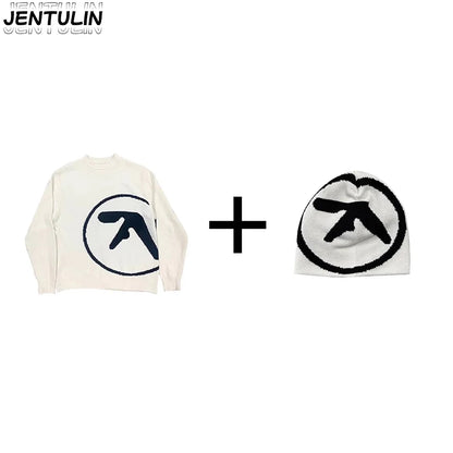 Men's Clothing Sweater And Cap Woman Y2K Aphex Twin Knit Set Pullovers Gothic Winter Graphic Streetwear Long Sleeve Tops Vintage
