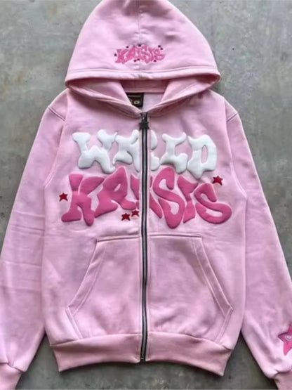 Autumn Fashion Retro Letter Printed Zipper Hoodies Men Women Y2K Section Lazy Trendy Versatile Cardigan hooded Jacket Clothes